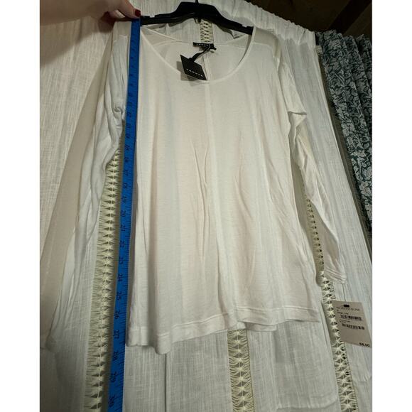 NWT New Trouve White Scoop Neck Sheer Sleeve Top Basic Viscose - Picture 11 of 11